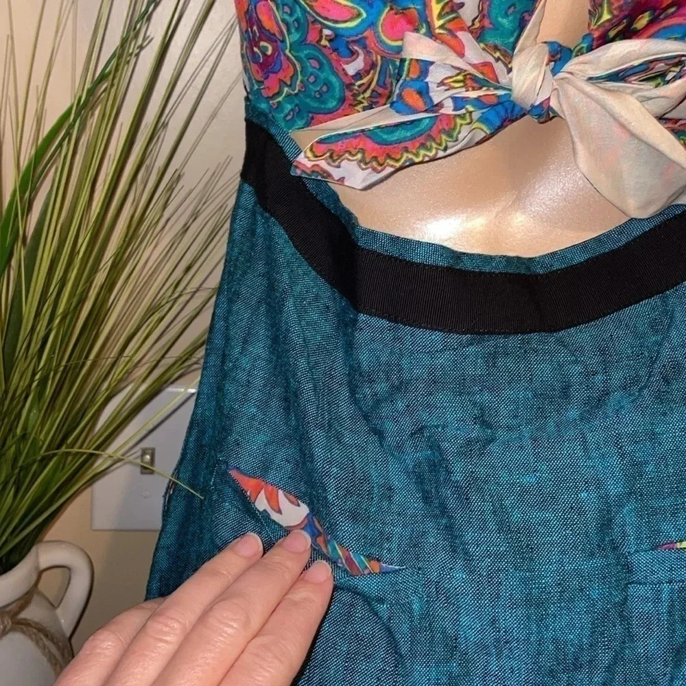 Rachel Roy women’s dress 6 small tank cutout tie back linen floral tie back teal - Picture 6 of 10
